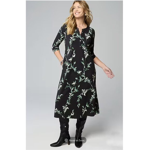 J Jill Womens Pure Jill Printed-Knit Midi Dress 2X Long Sleeve Floral Buttons - Picture 1 of 14
